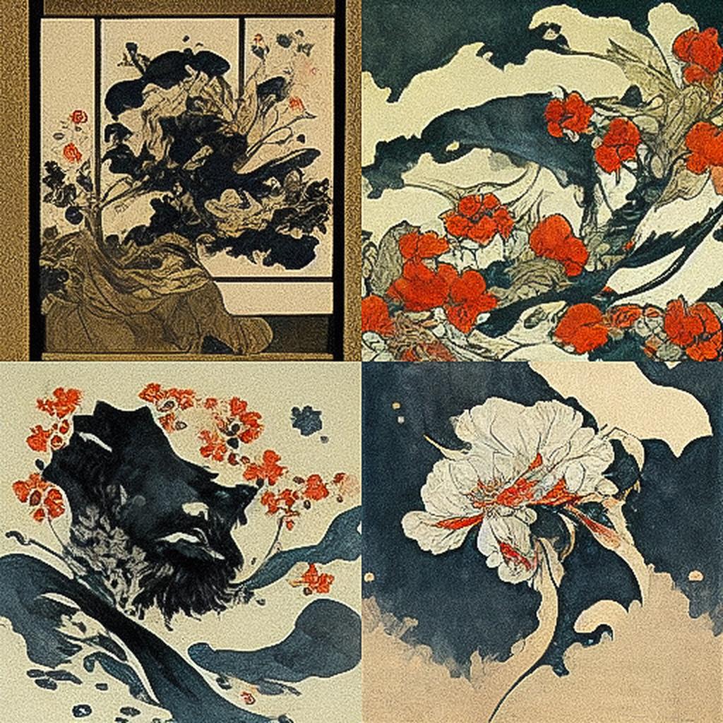 Kawanabe Kyosai style, Midjourney V3, render 1 of 4