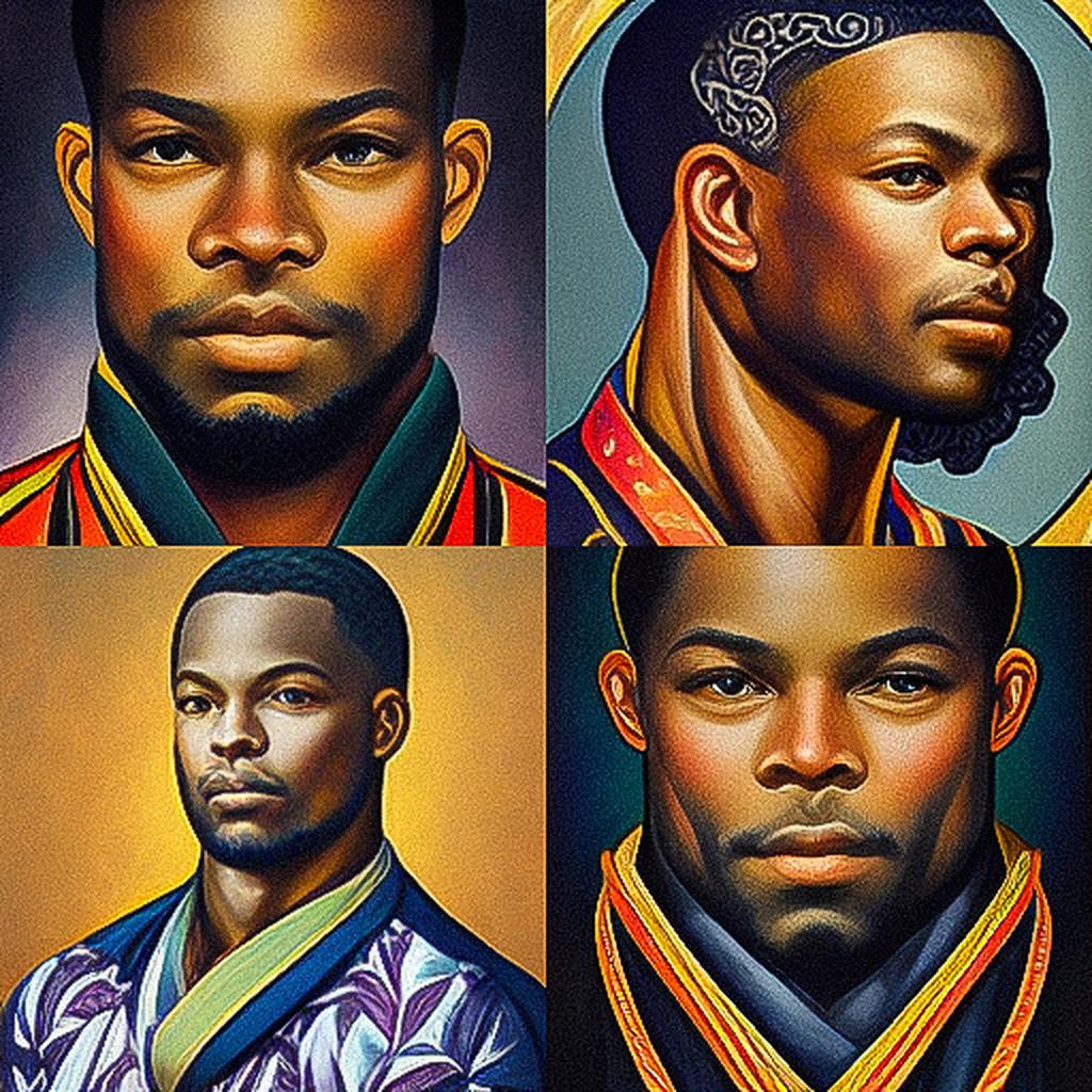Kehinde Wiley style, Midjourney V3, render 1 of 4