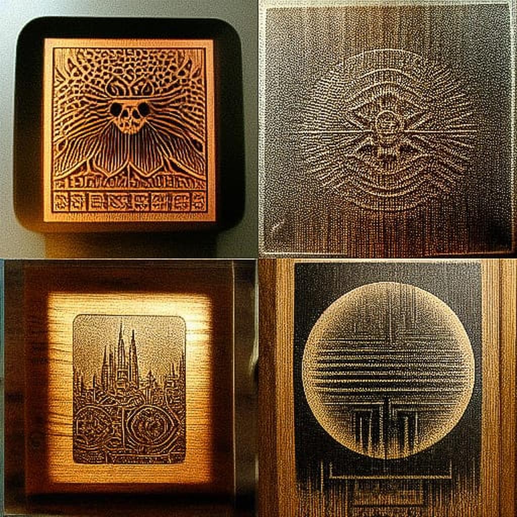 Laser engraving style, Midjourney V3, render 1 of 4