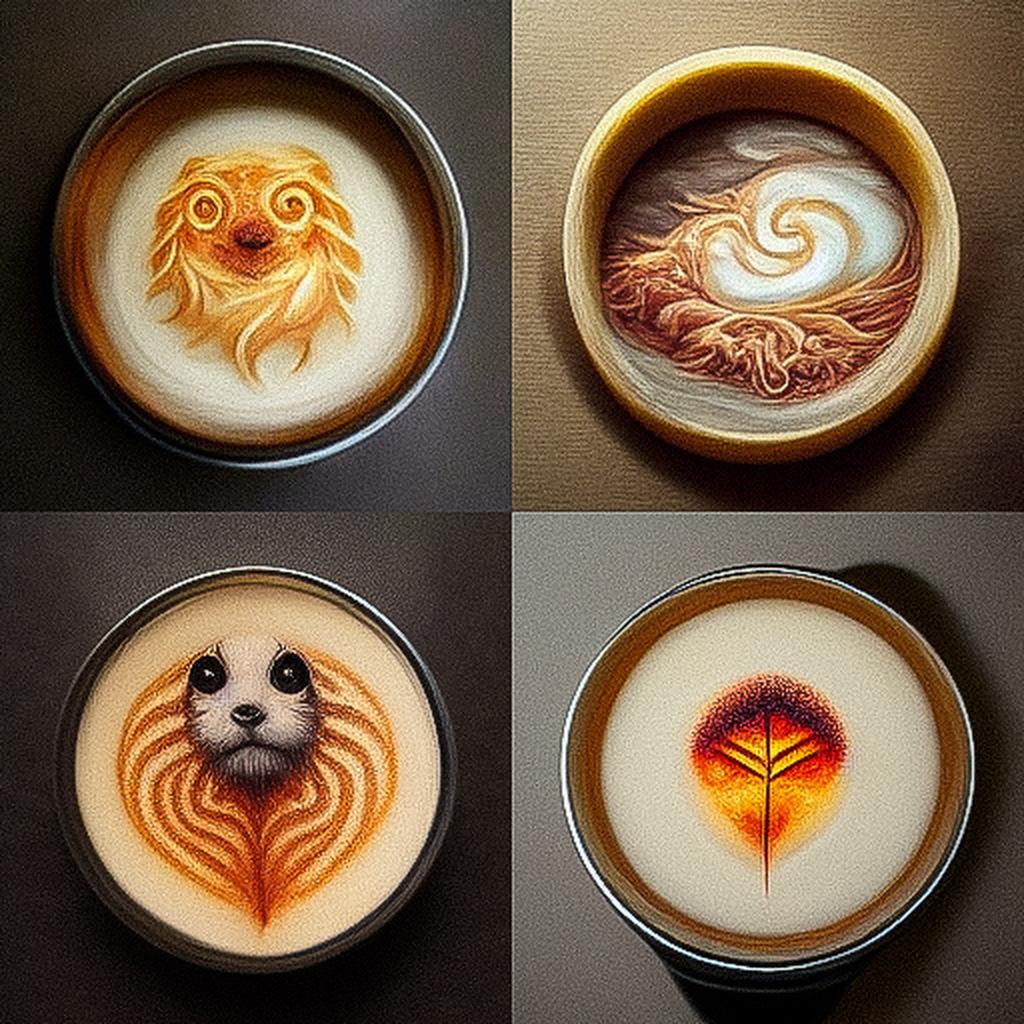Latte art style, Midjourney V3, render 1 of 4