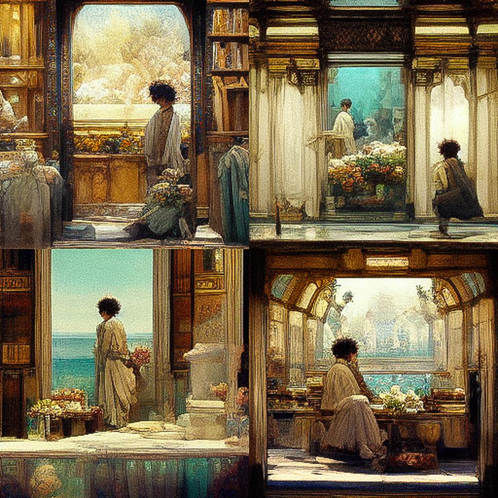 Lawrence Alma-Tadema style, Midjourney V3, render 1 of 4