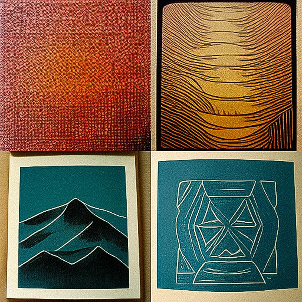 Linocut print style, Midjourney V3, render 1 of 4