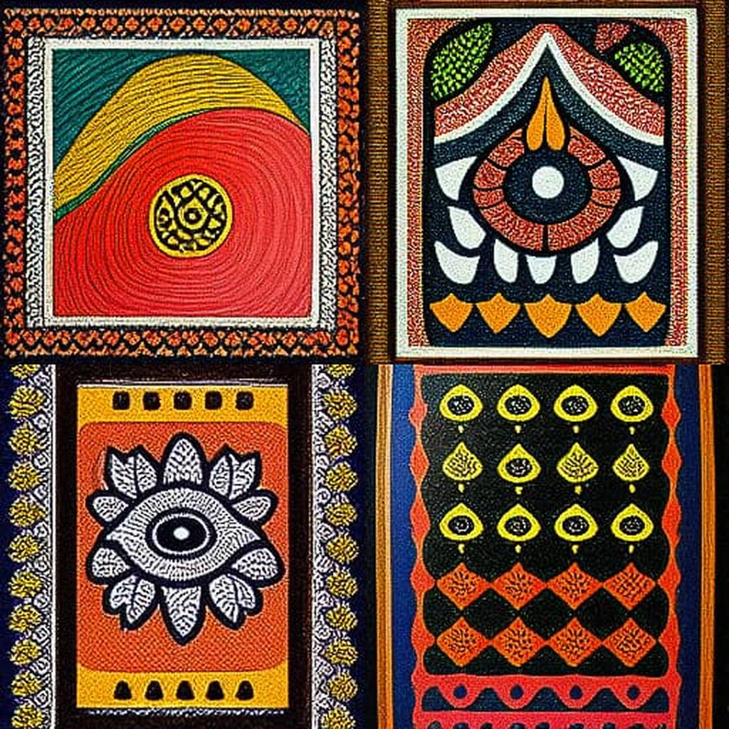 Madhubani painting style, Midjourney V3, render 1 of 4