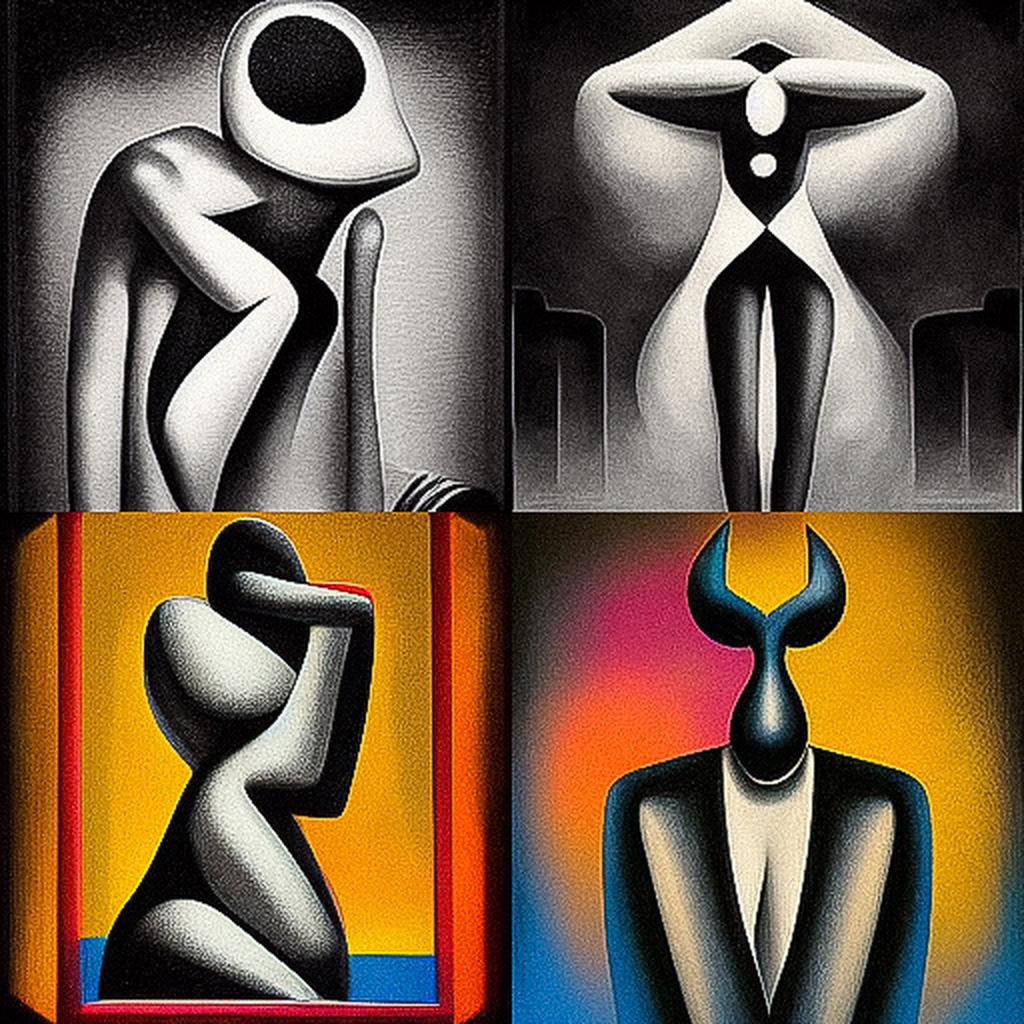 Mark Kostabi style, Midjourney V3, render 1 of 4