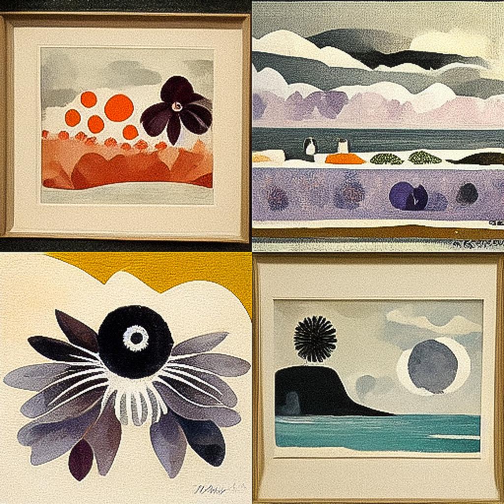 Mary Fedden style, Midjourney V3, render 1 of 4