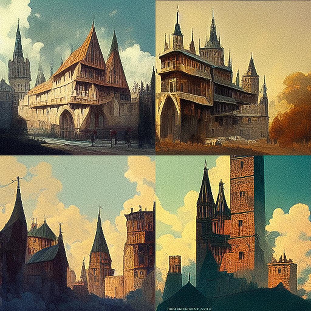 Medieval architecture style, Midjourney V3, render 1 of 4