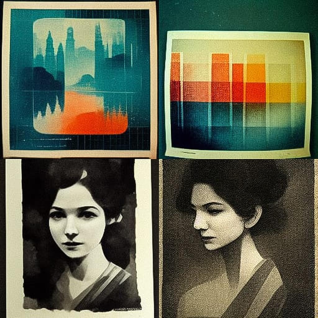 Melainotype print style, Midjourney V3, render 1 of 4