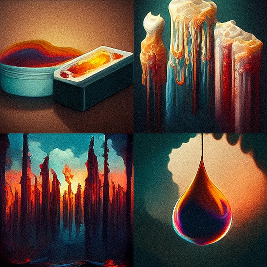 Melting wax style, Midjourney V3, render 1 of 4