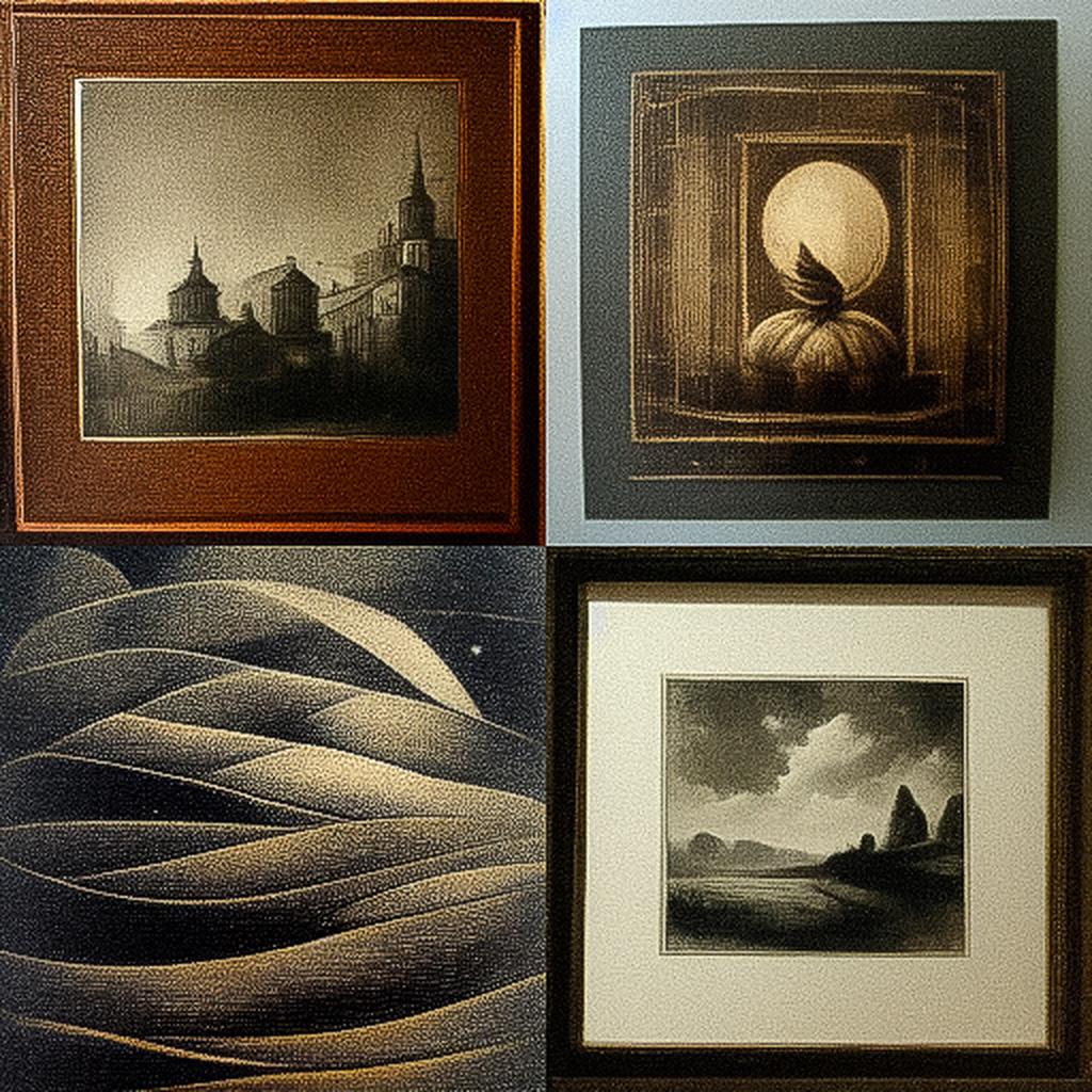 Mezzotint print style, Midjourney V3, render 1 of 4