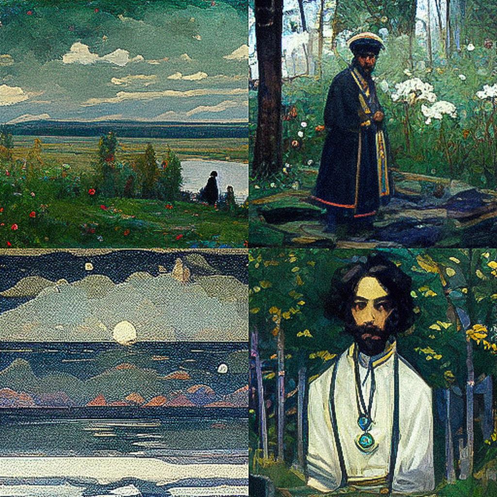 Mikhail Nesterov style, Midjourney V3, render 1 of 4