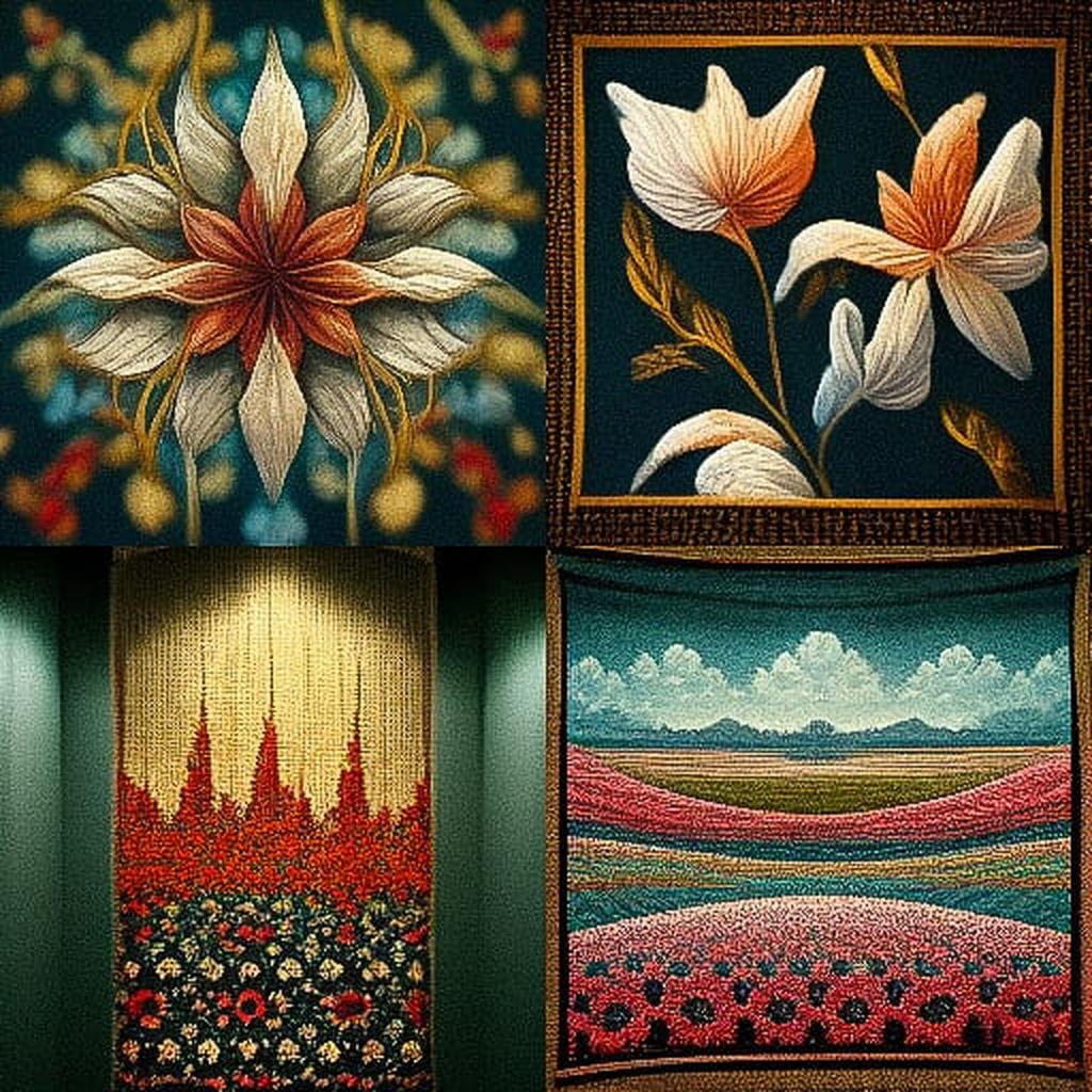 Millefleurs tapestry style, Midjourney V3, render 1 of 4