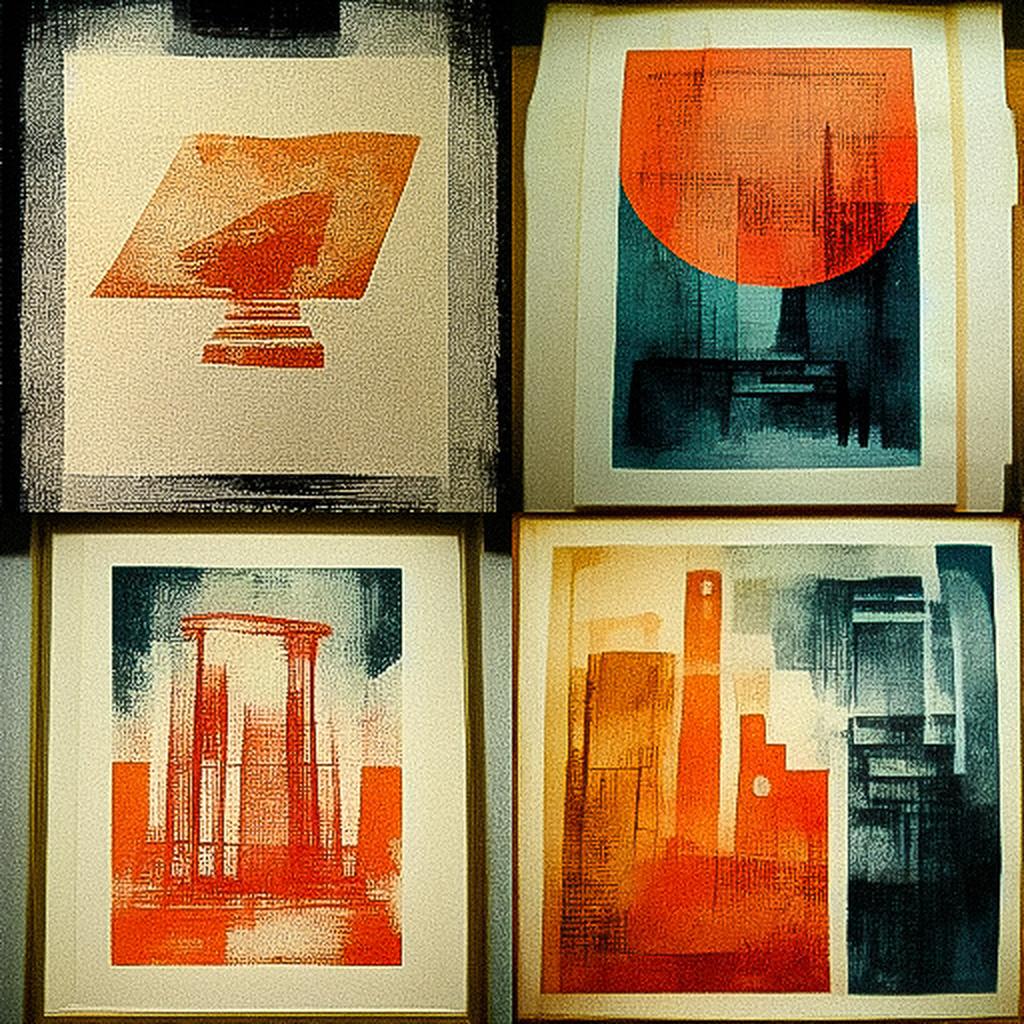 Monotype print style, Midjourney V3, render 1 of 4