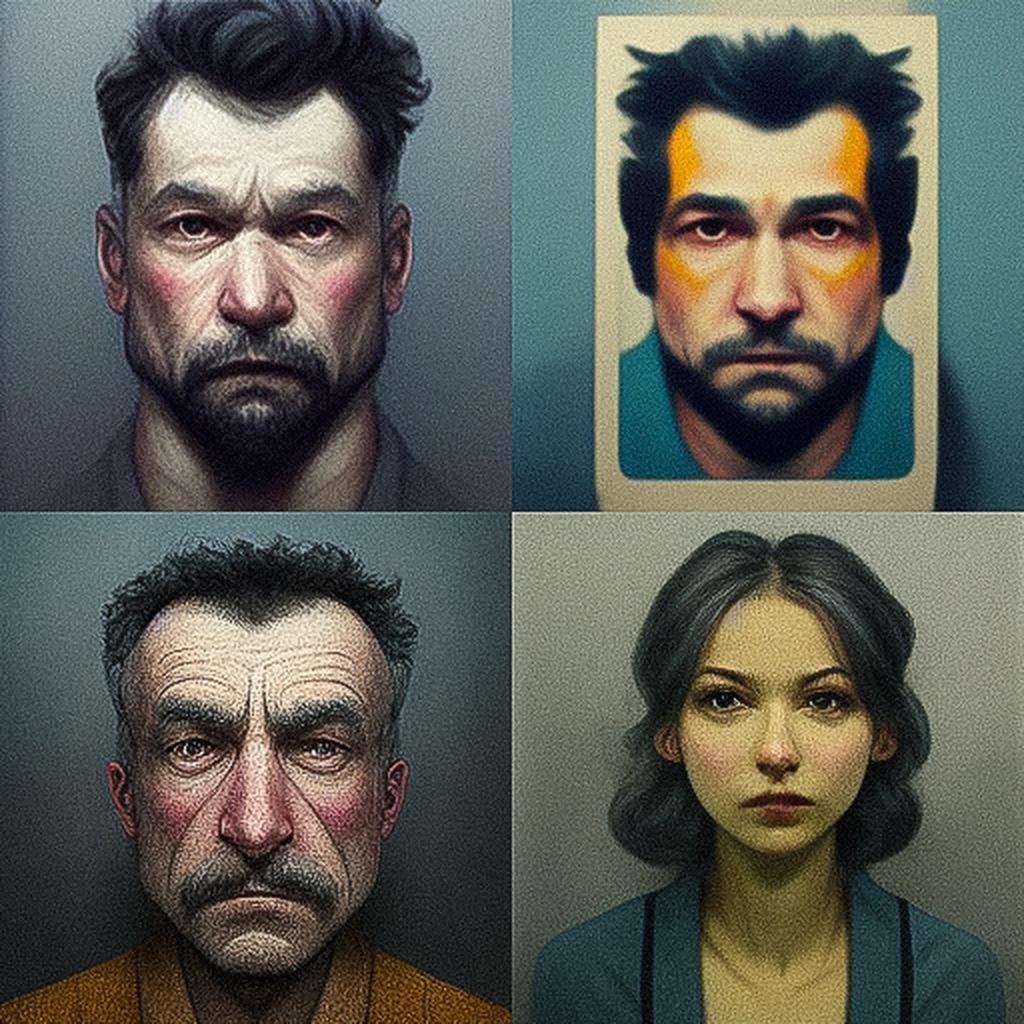 Mugshot style, Midjourney V3, render 1 of 4