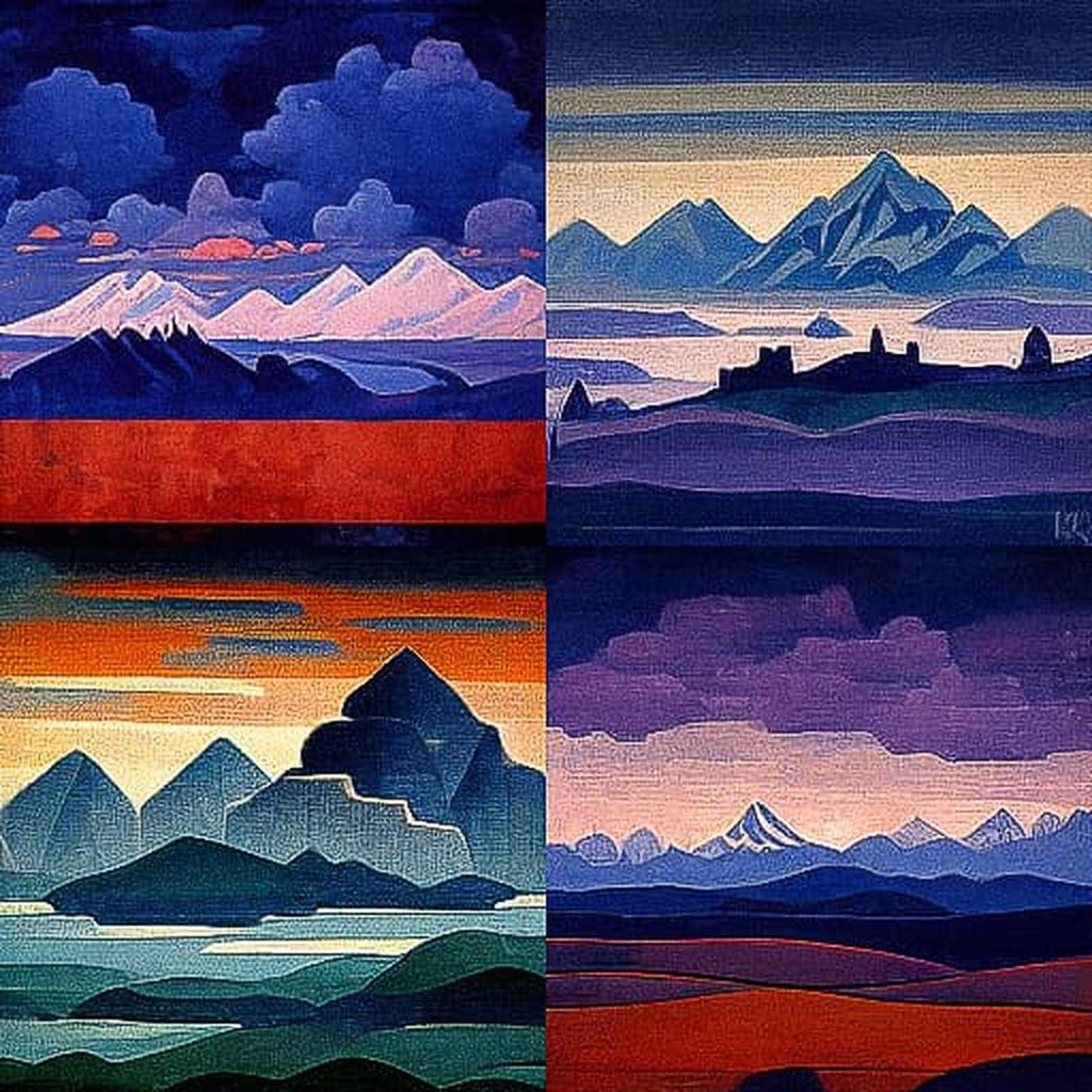 Nicholas Roerich style, Midjourney V3, render 1 of 4