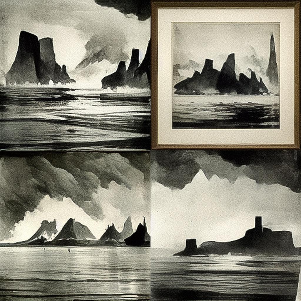 Norman Ackroyd style, Midjourney V3, render 1 of 4