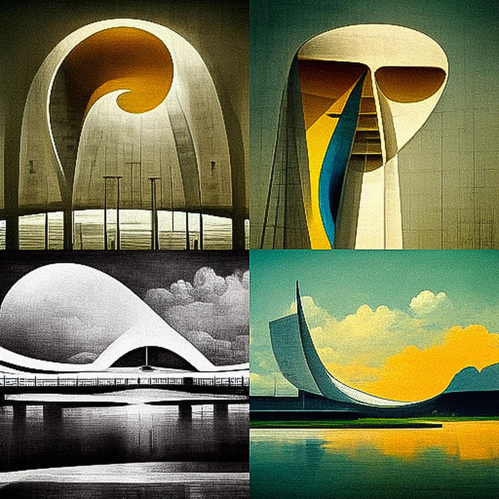 Oscar Niemeyer style, Midjourney V3, render 1 of 4