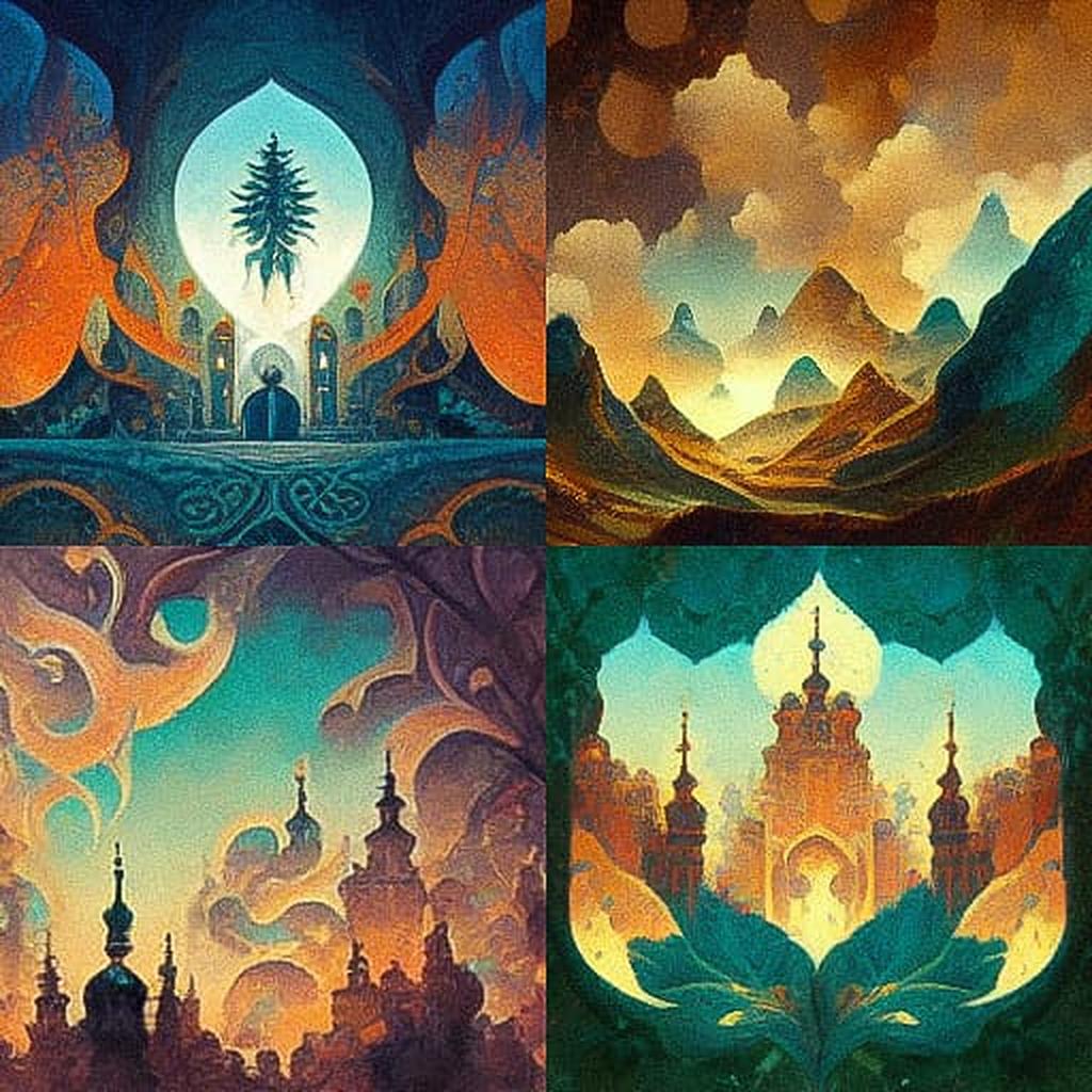 Palekh style, Midjourney V3, render 1 of 4