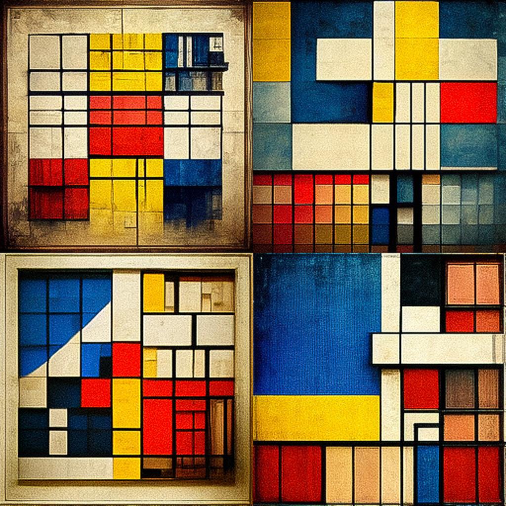 Piet Mondrian style, Midjourney V3, render 1 of 4