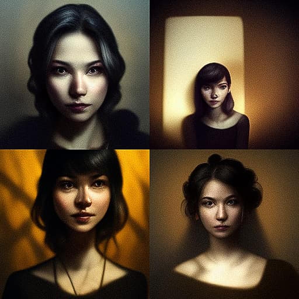 Portrait shot with bottom lighting style, Midjourney V3, render 1 of 4