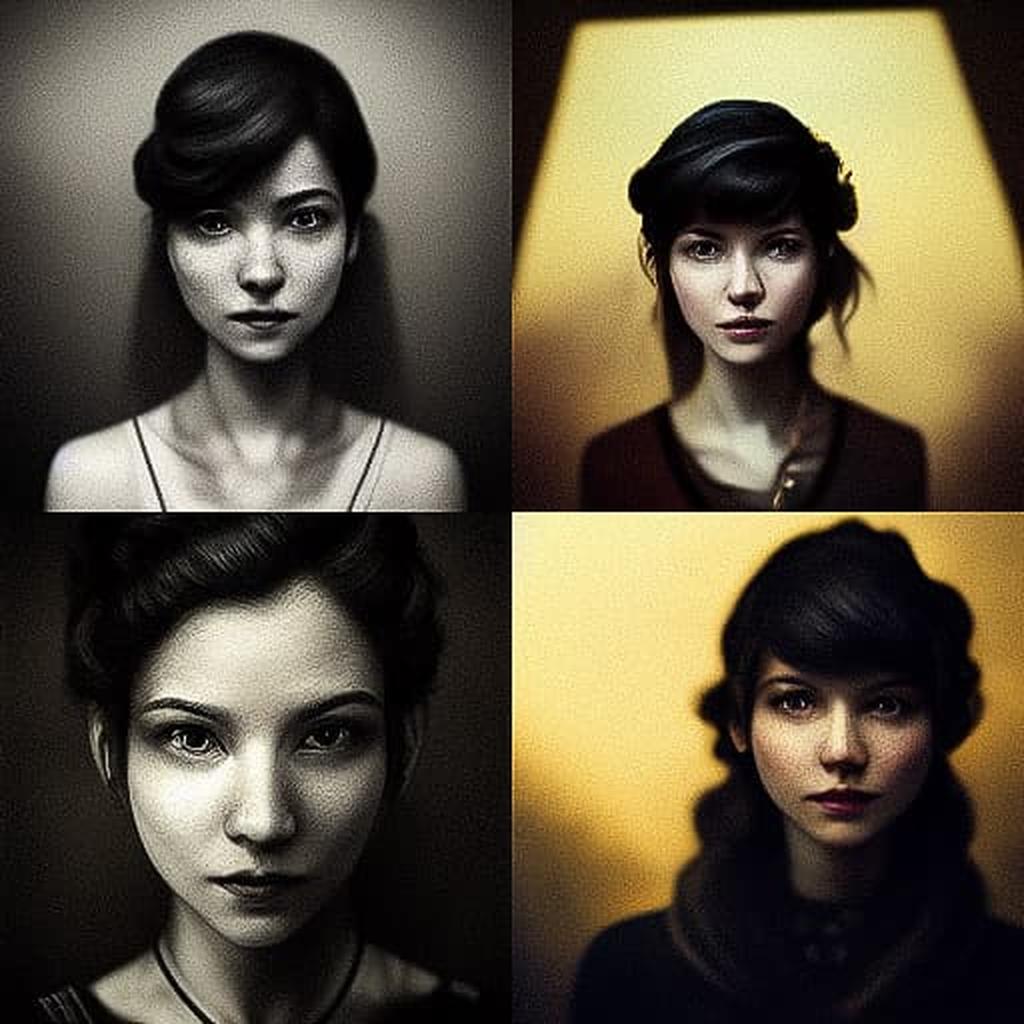 Portrait shot with contrasty lighting style, Midjourney V3, render 1 of 4