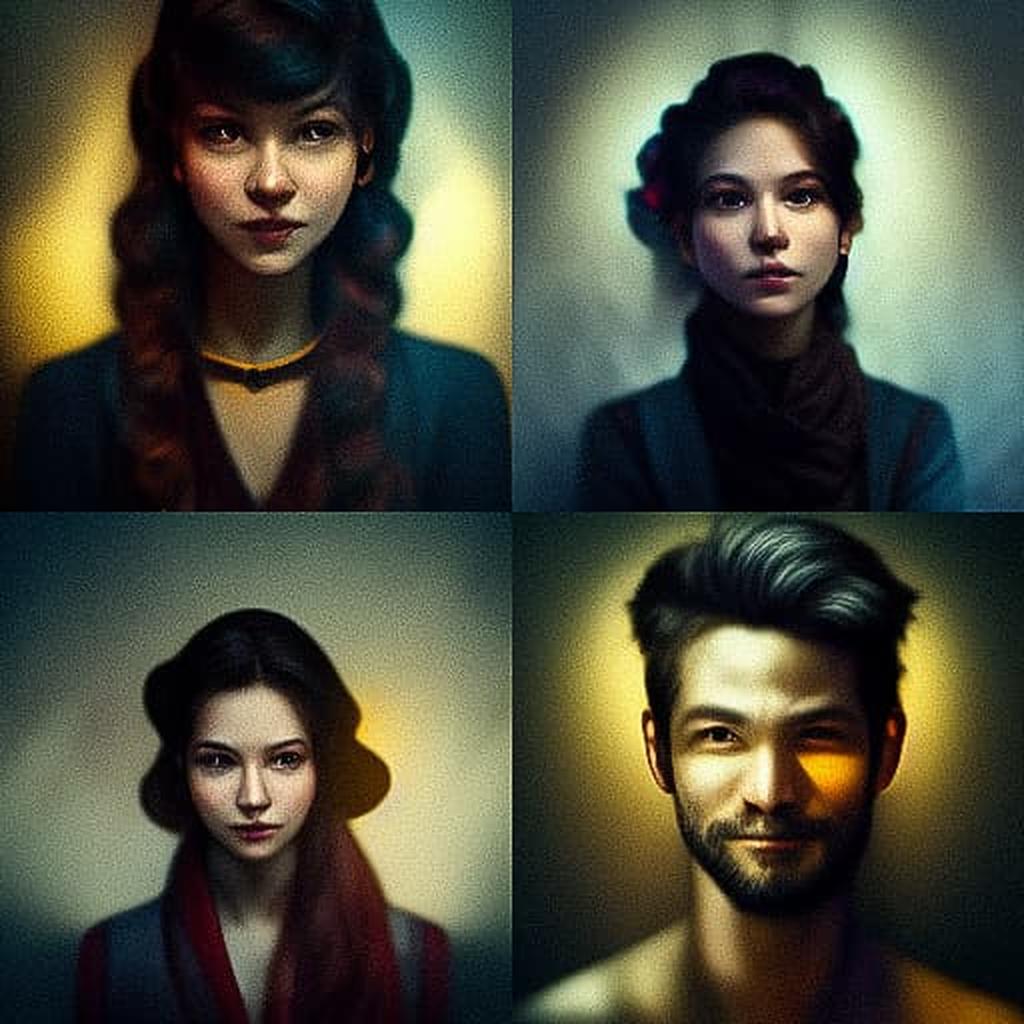 Portrait shot with hard lighting style, Midjourney V3, render 1 of 4