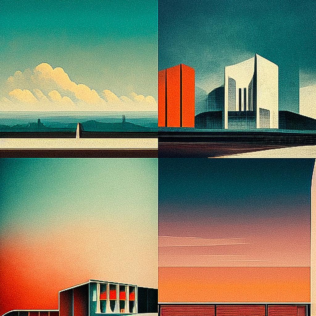 Postmodern architecture style, Midjourney V3, render 1 of 4