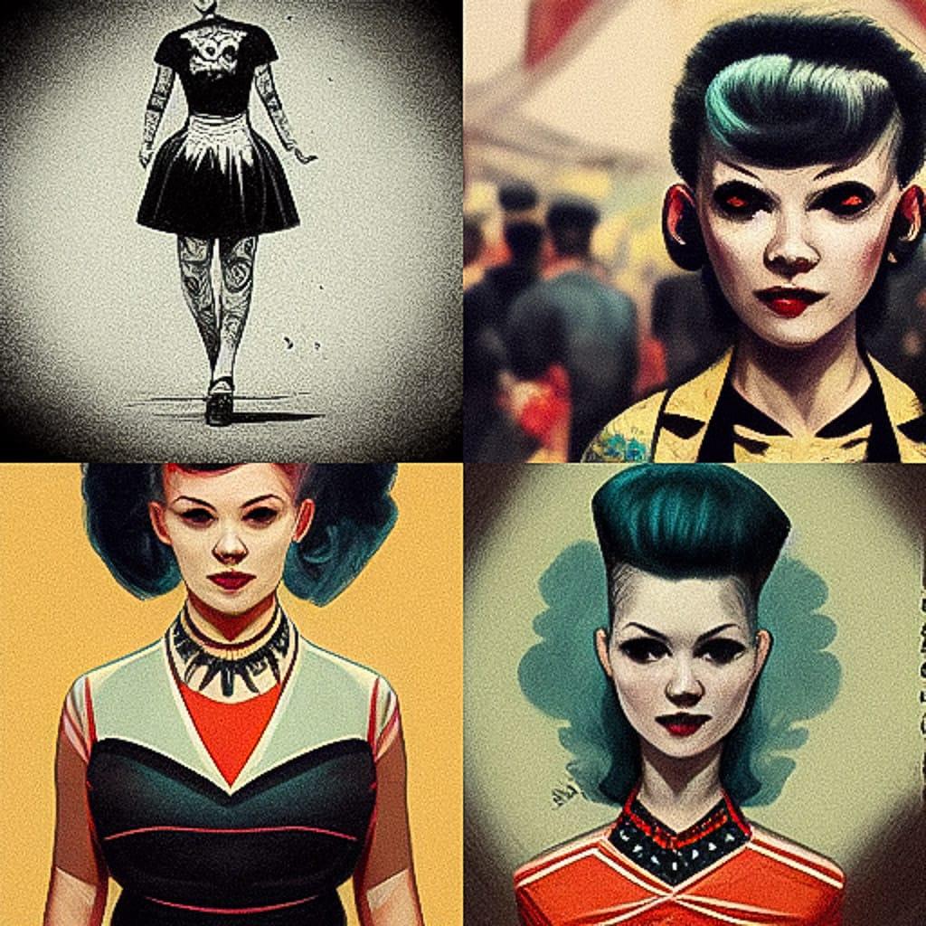 Psychobilly fashion style, Midjourney V3, render 1 of 4