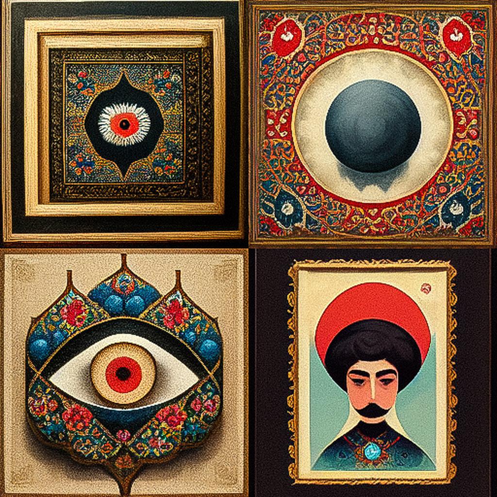 Qajar art style, Midjourney V3, render 1 of 4