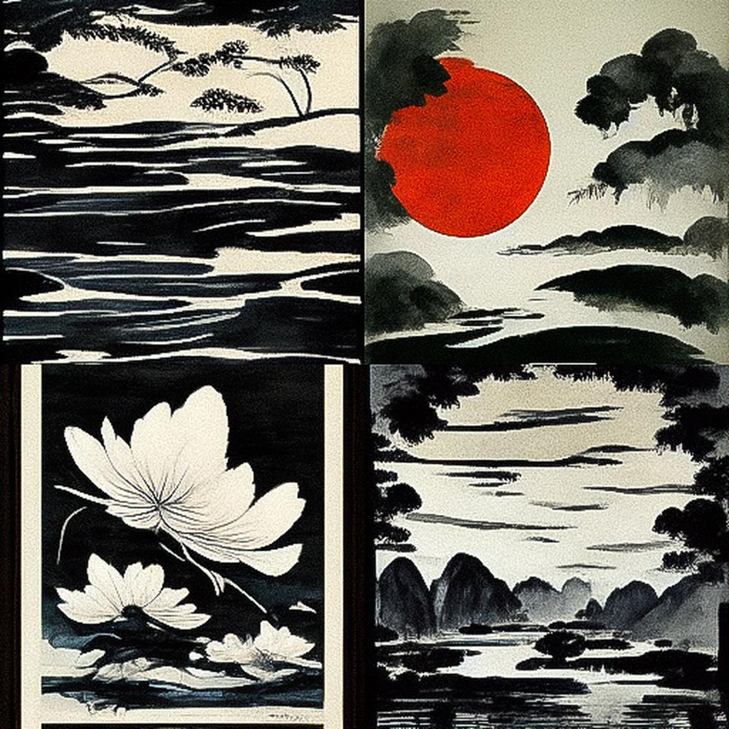Qi Baishi style, Midjourney V3, render 1 of 4