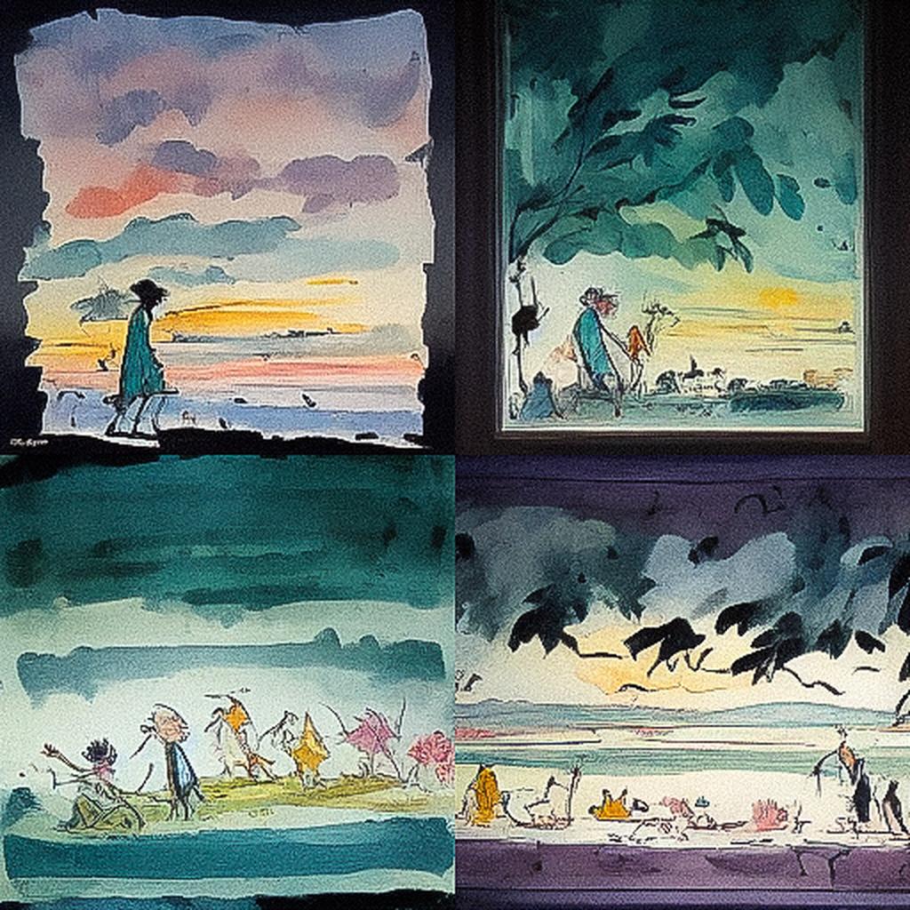 Quentin Blake style, Midjourney V3, render 1 of 4