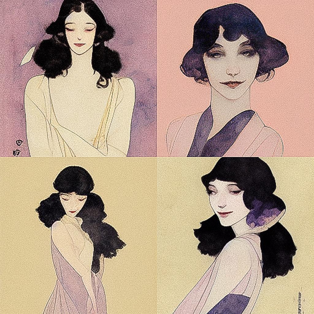 Raphael Kirchner style, Midjourney V3, render 1 of 4