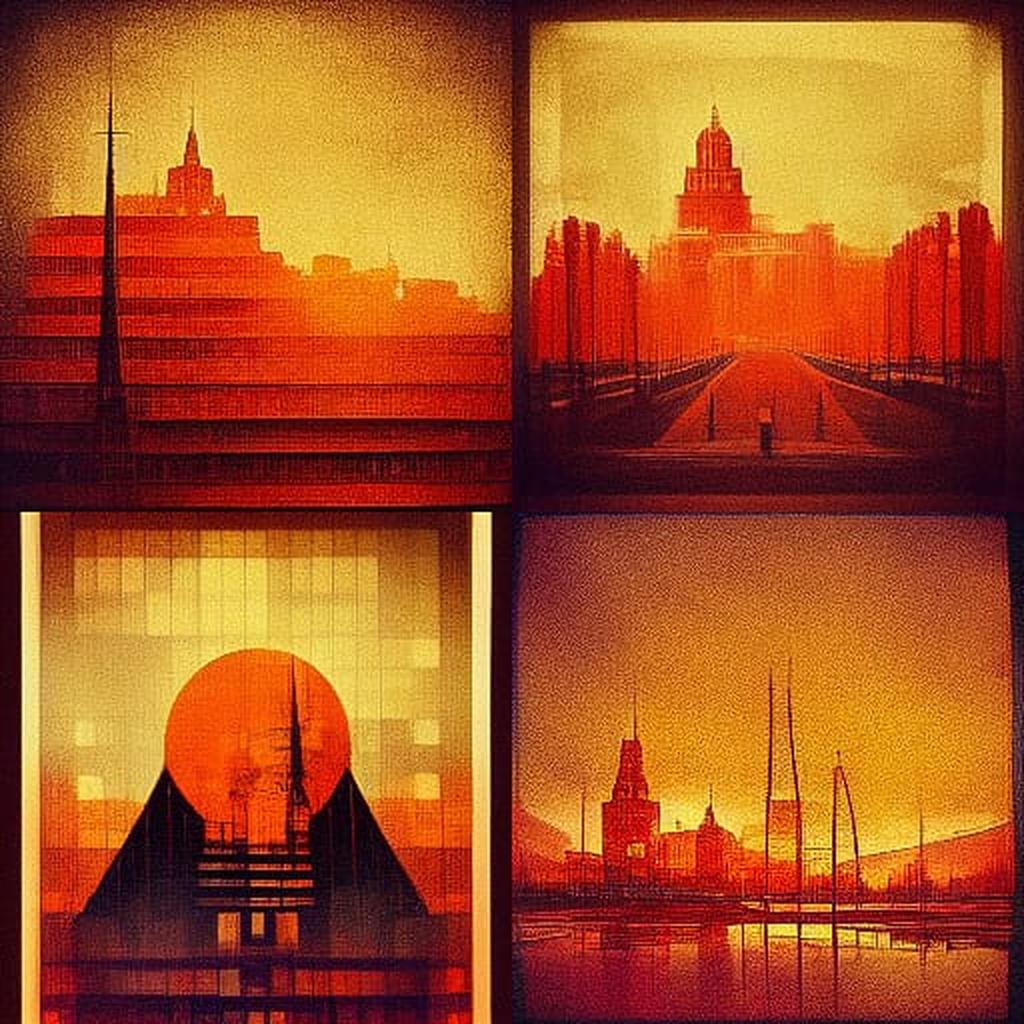 Redscale print style, Midjourney V3, render 1 of 4