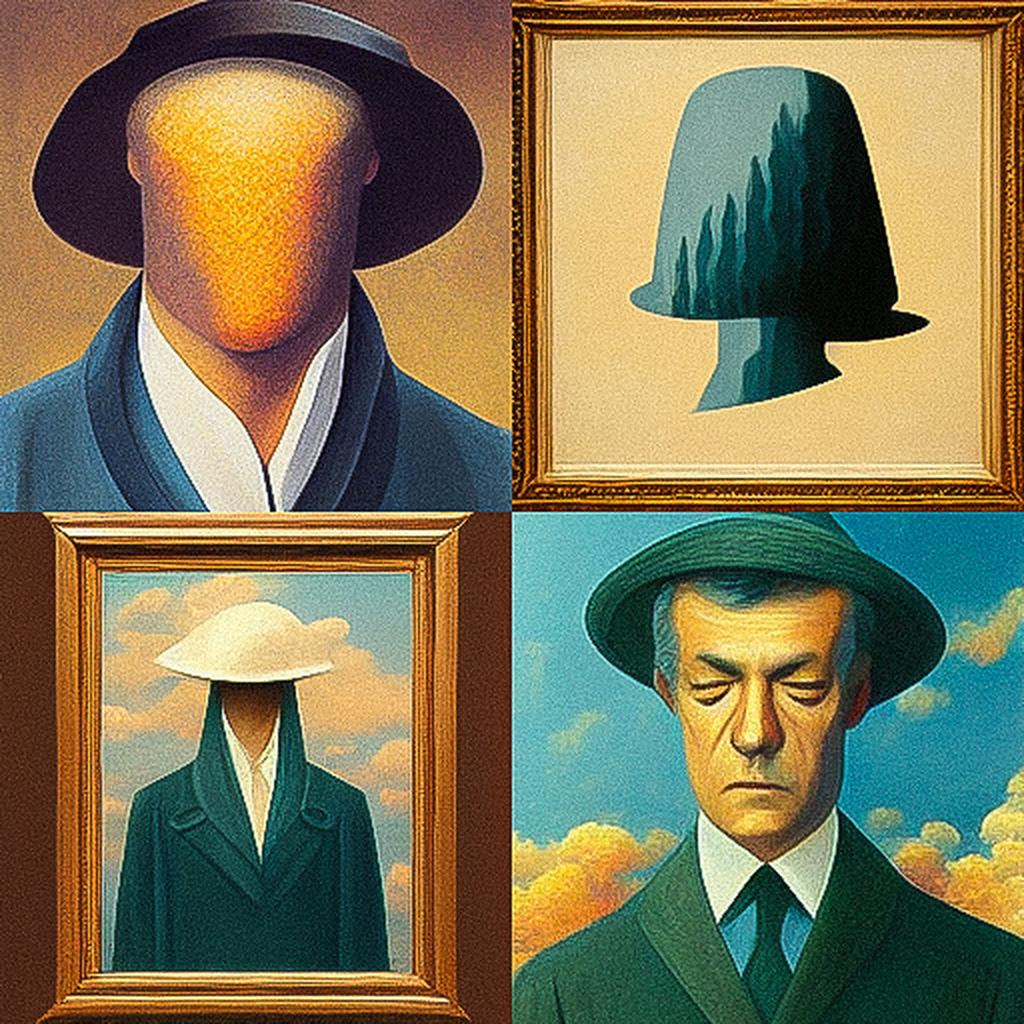 Rene Magritte style, Midjourney V3, render 1 of 4