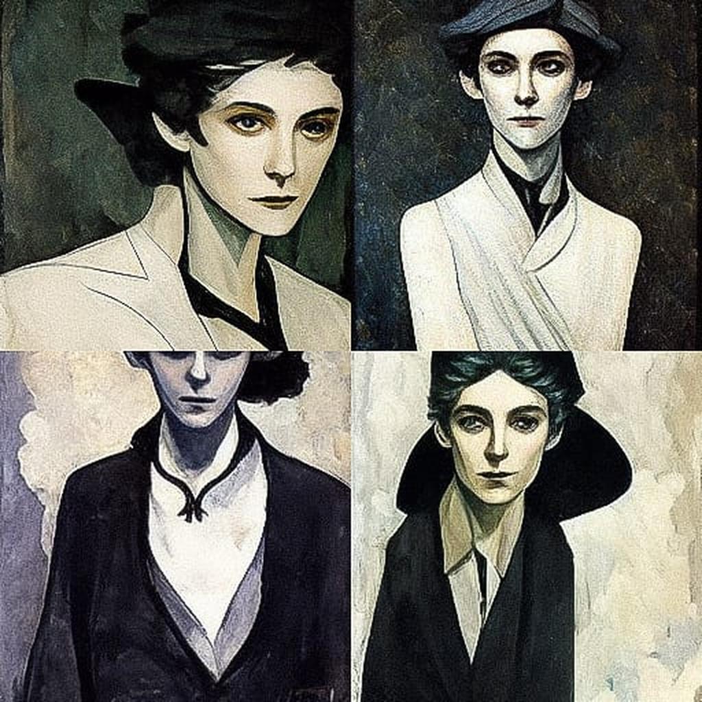 Romaine Brooks style, Midjourney V3, render 1 of 4