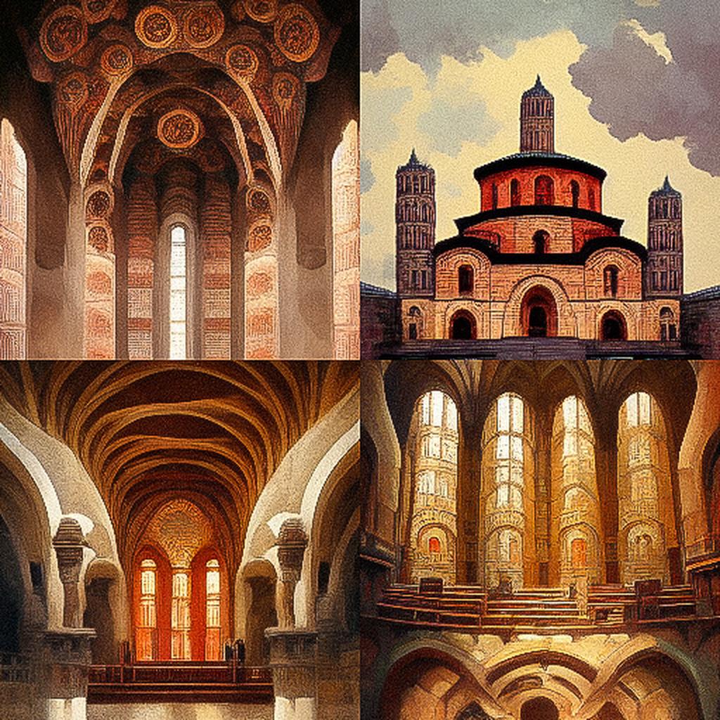 Romanesque architecture style, Midjourney V3, render 1 of 4