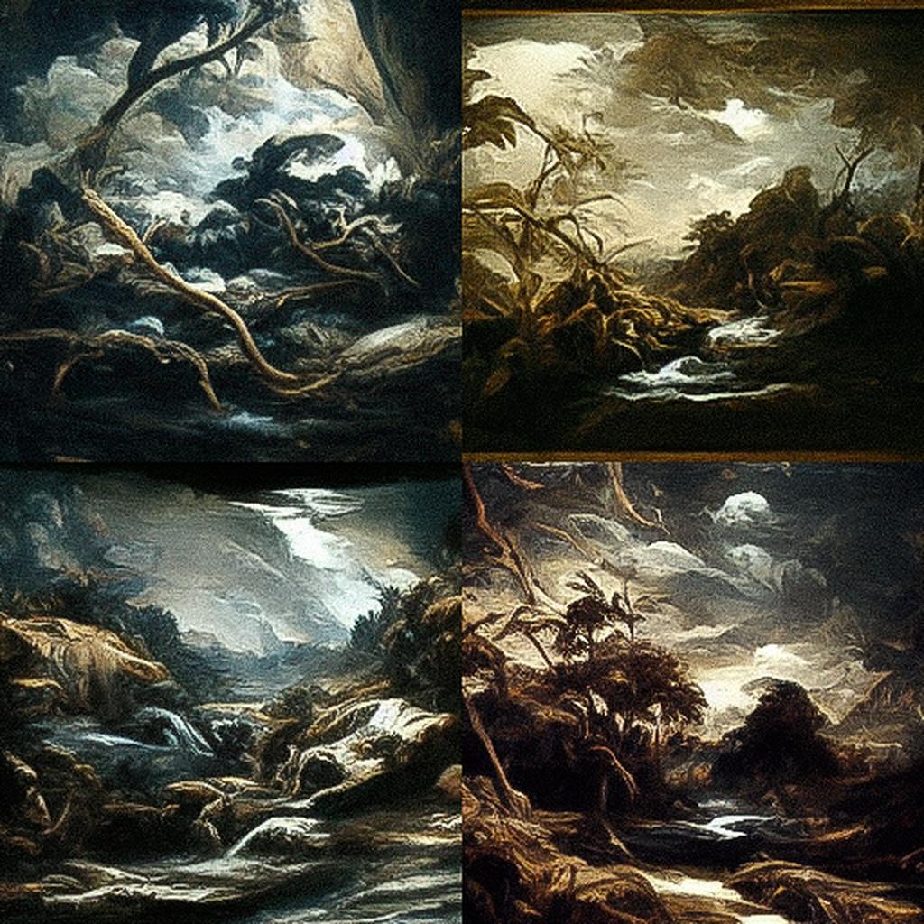 Salvator Rosa style, Midjourney V3, render 1 of 4