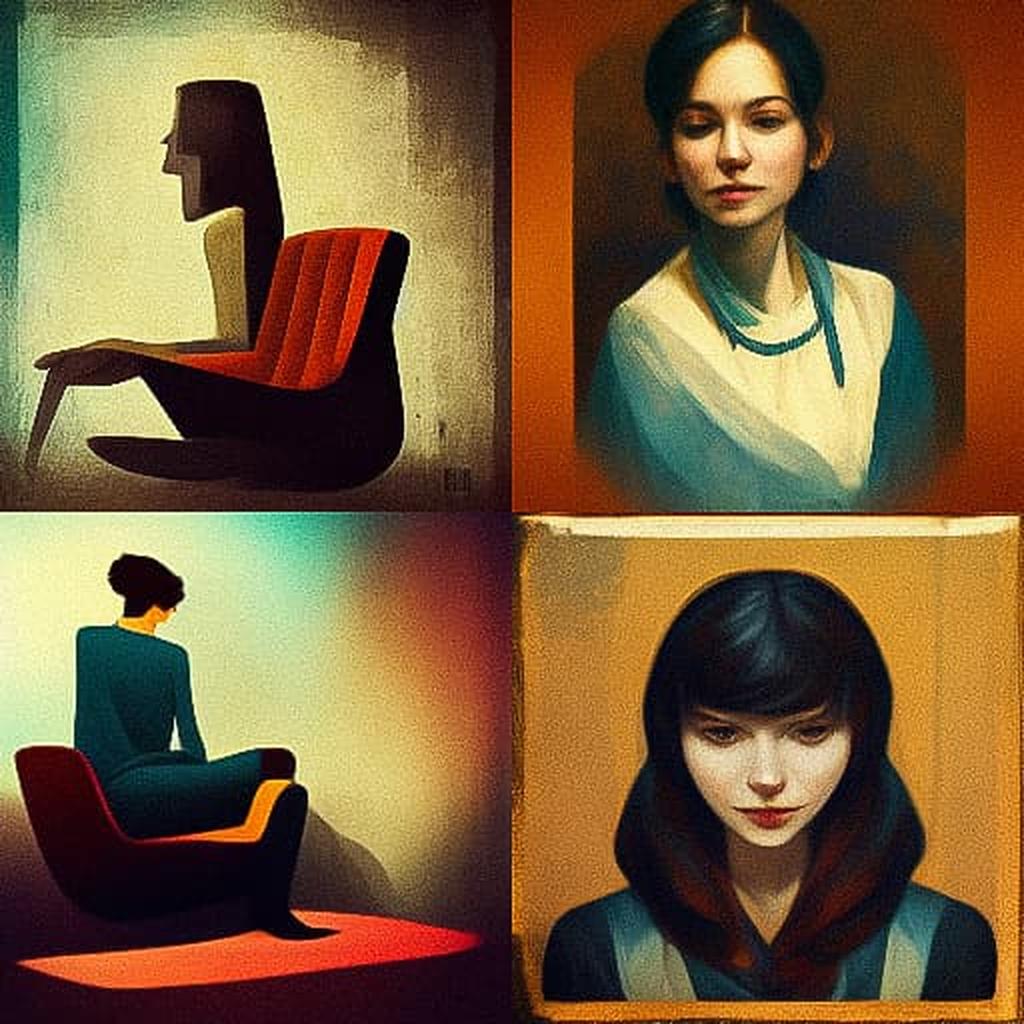 Sitting portrait style, Midjourney V3, render 1 of 4