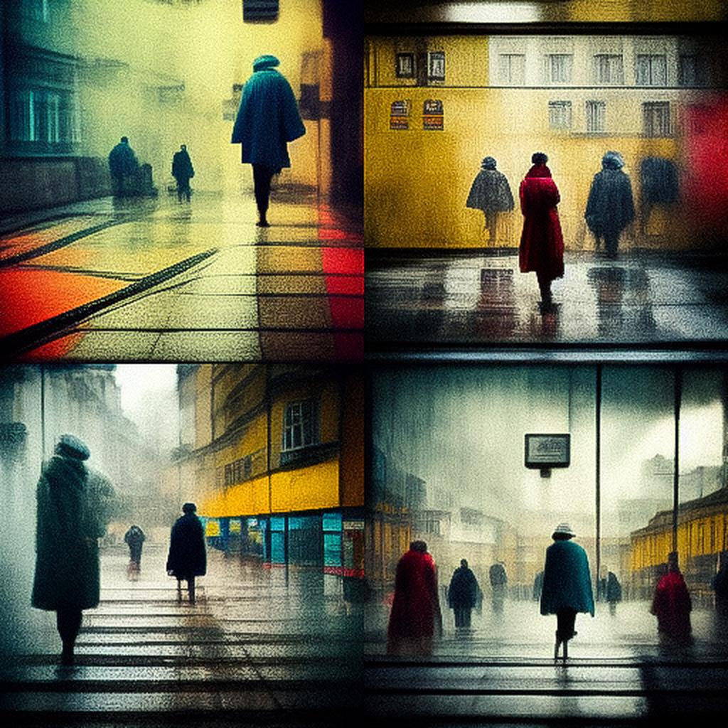 Street photography style, Midjourney V3, render 1 of 4