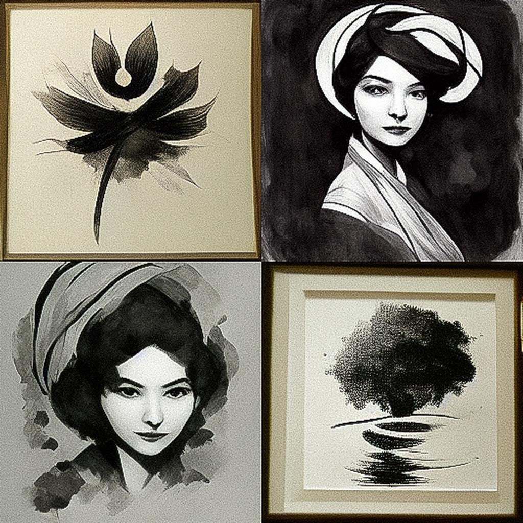 Sumi-e drawing style, Midjourney V3, render 1 of 4