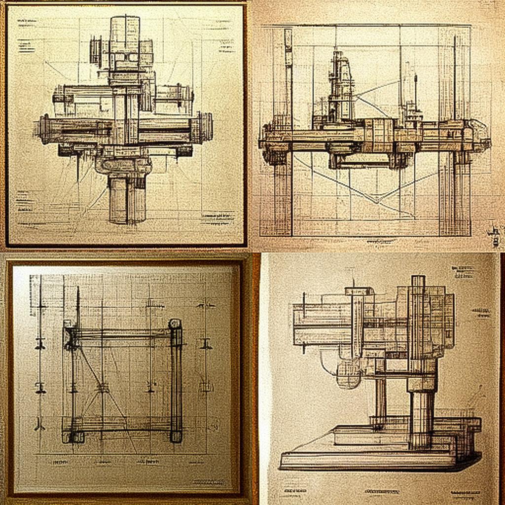 Technical drawing style, Midjourney V3, render 1 of 4