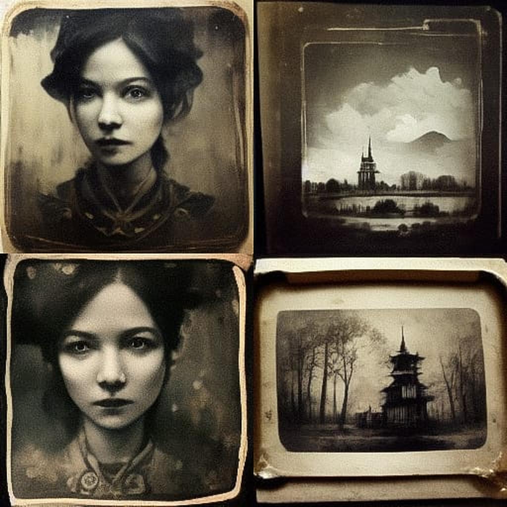 Tintype print style, Midjourney V3, render 1 of 4