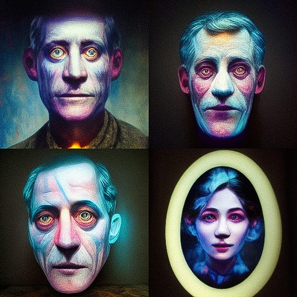 Tony Oursler style, Midjourney V3, render 1 of 4