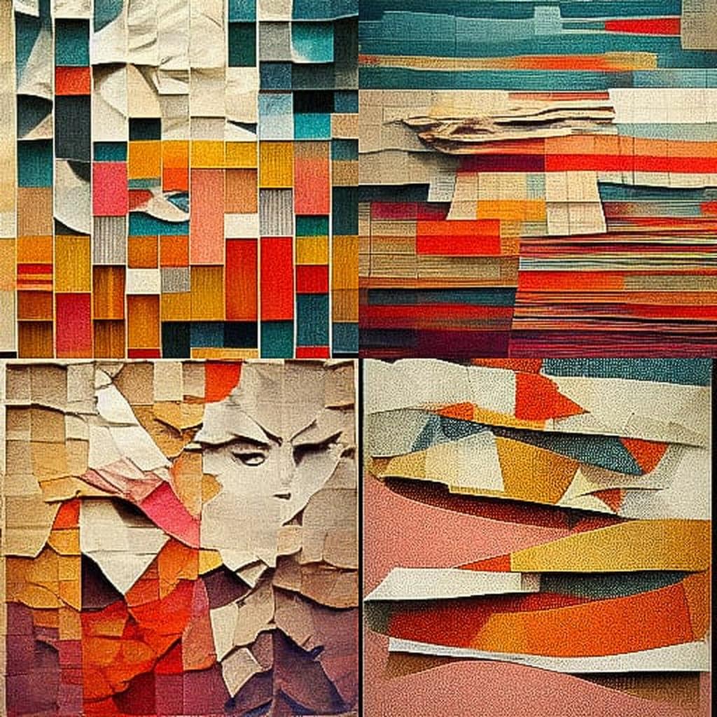 Torn paper collage style, Midjourney V3, render 1 of 4