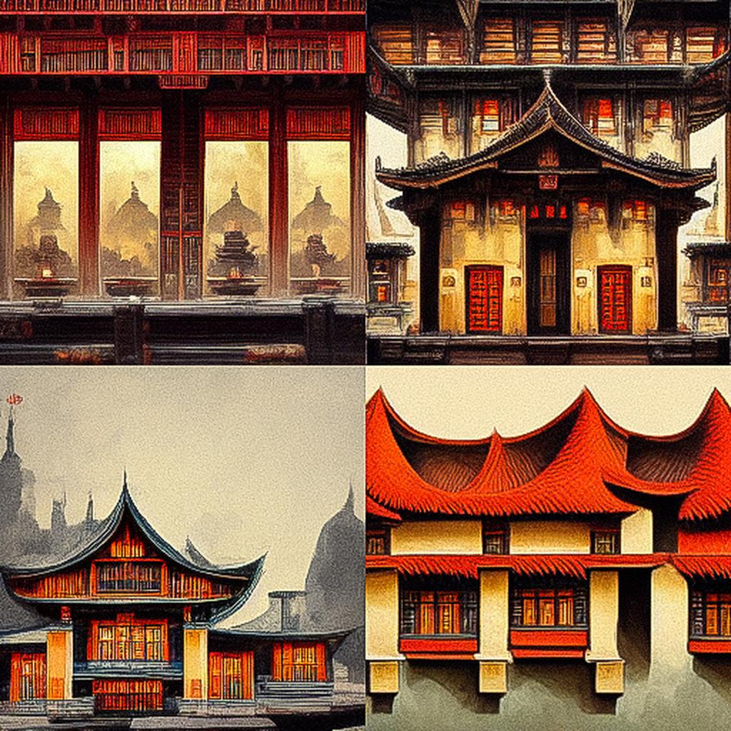 Traditional Chinese architecture style, Midjourney V3, render 1 of 4
