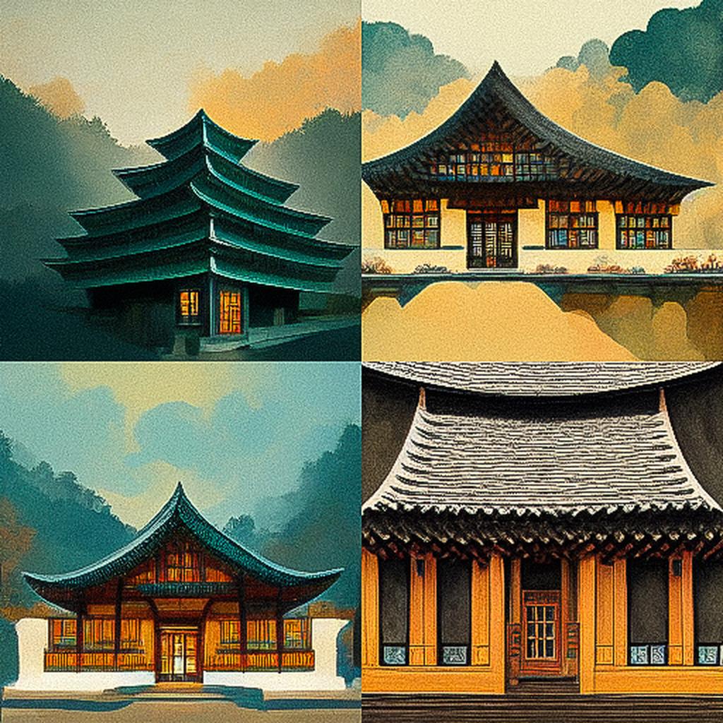 Traditional Korean architecture style, Midjourney V3, render 1 of 4