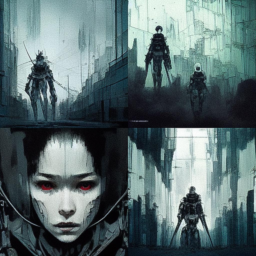 Tsutomu Nihei style, Midjourney V3, render 1 of 4