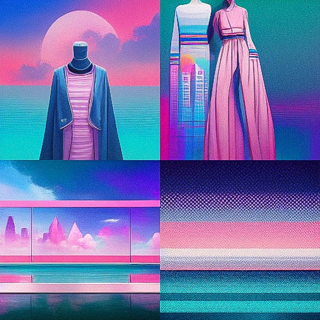 Vaporwave fashion style, Midjourney V3, render 1 of 4
