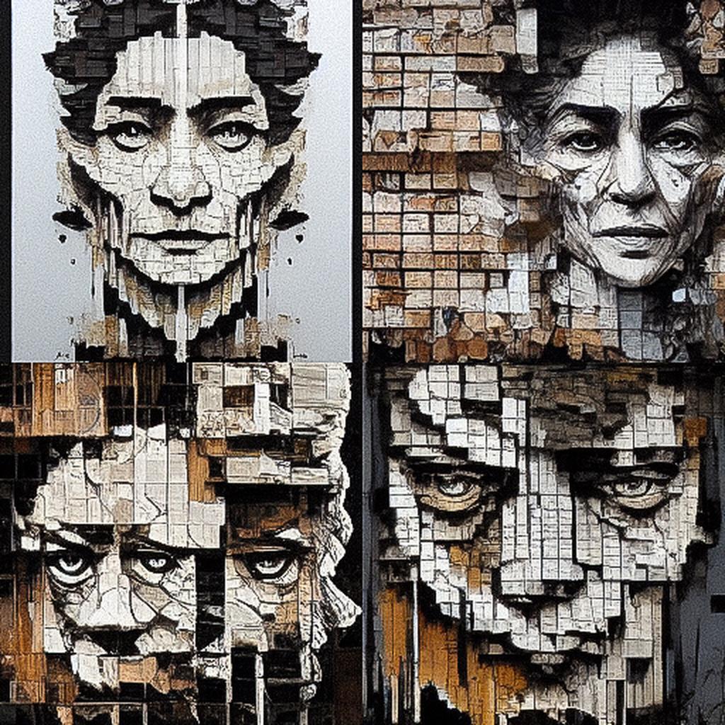 Vhils style, Midjourney V3, render 1 of 4