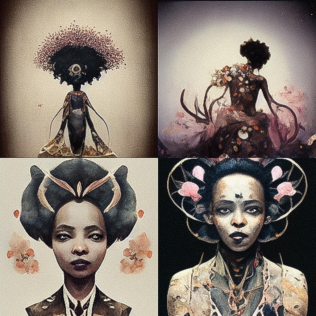 Wangechi Mutu style, Midjourney V3, render 1 of 4