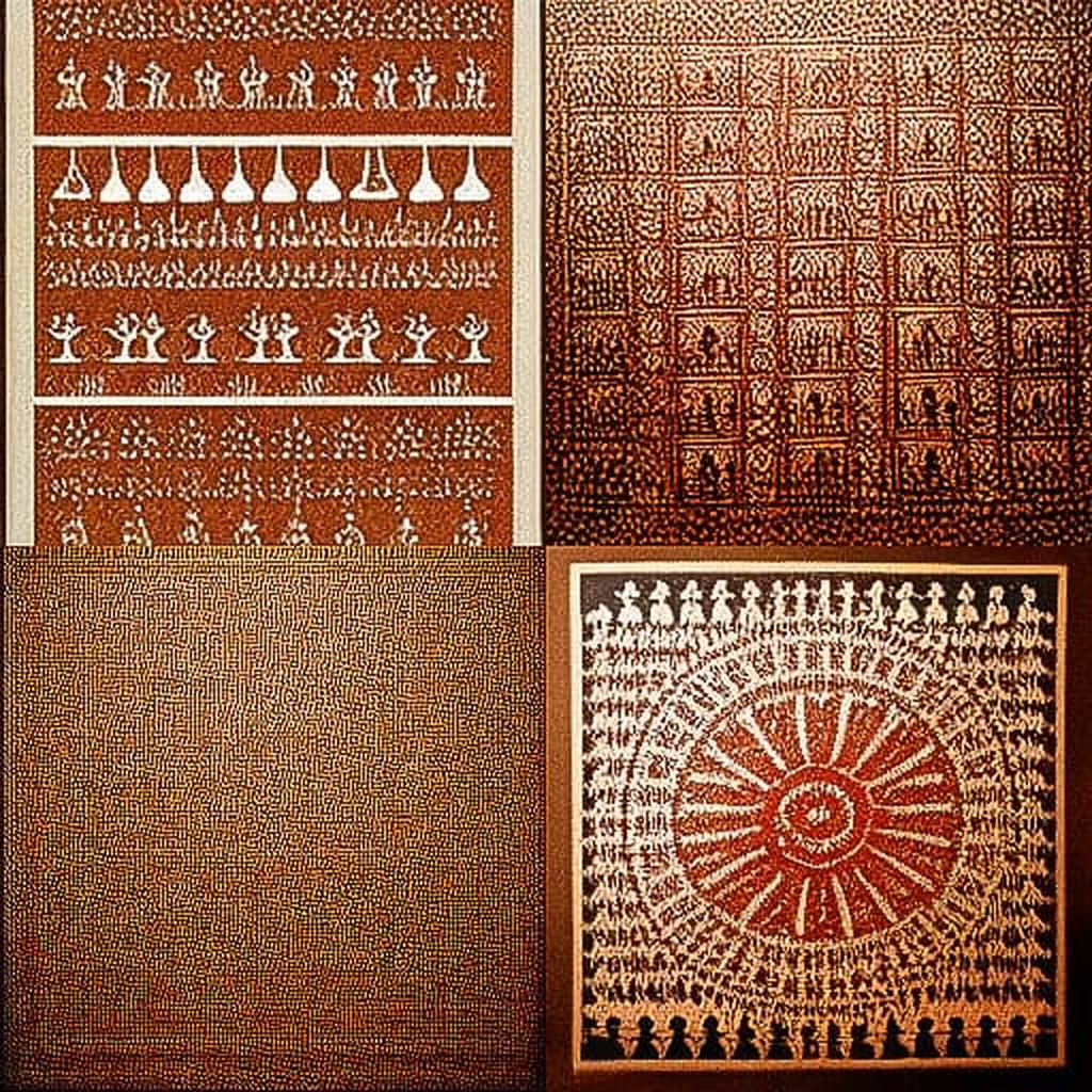 Warli painting style, Midjourney V3, render 1 of 4